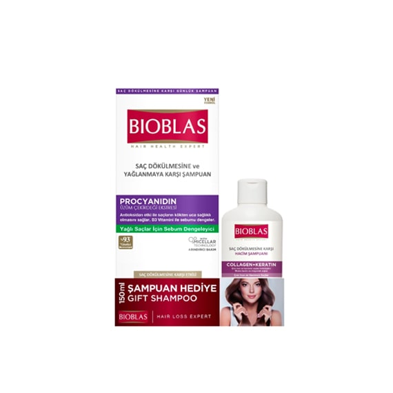 Bioblas Procyanidin Üzüm Çekirdeği ve Biotin İçeren Şampuan 360 ml + 150 ml Şampuan Hediyeli