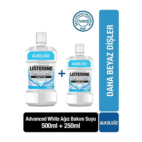 Listerine Advanced White Hafif Tat Alkolsüz Ağız Bakım Suyu 500 ml + 250 ml  Set
