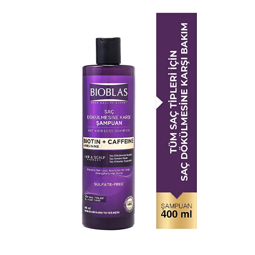 Bioblas Kafein Arjinin Biotin Saç Dökülmesi Karşıtı Şampuan 400 Ml Besleyici, Güçlendirici, Dökülme Karşıtı