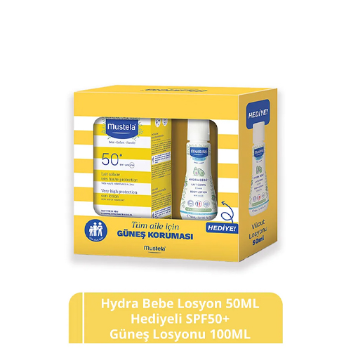 Mustela Hydra Bebe Losyon 50ml Hediyeli SPF 50+ Güneş Koruyucu Tüm Cilt Tiplerİ 100ml