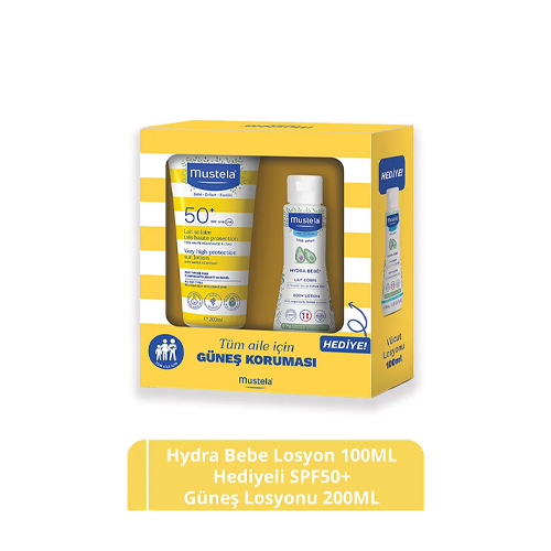 Mustela Hydra Bebe Losyon 100ml Hediyeli SPF 50+ Güneş Koruyucu Tüm Cilt Tipleri 200ml